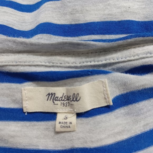 Madewell Blue Gray Striped Scoop Neck Pocket Tee Shirt - Picture 4 of 10